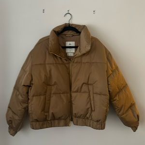 Women’s cropped Abercrombie and Fitch puffer coat.